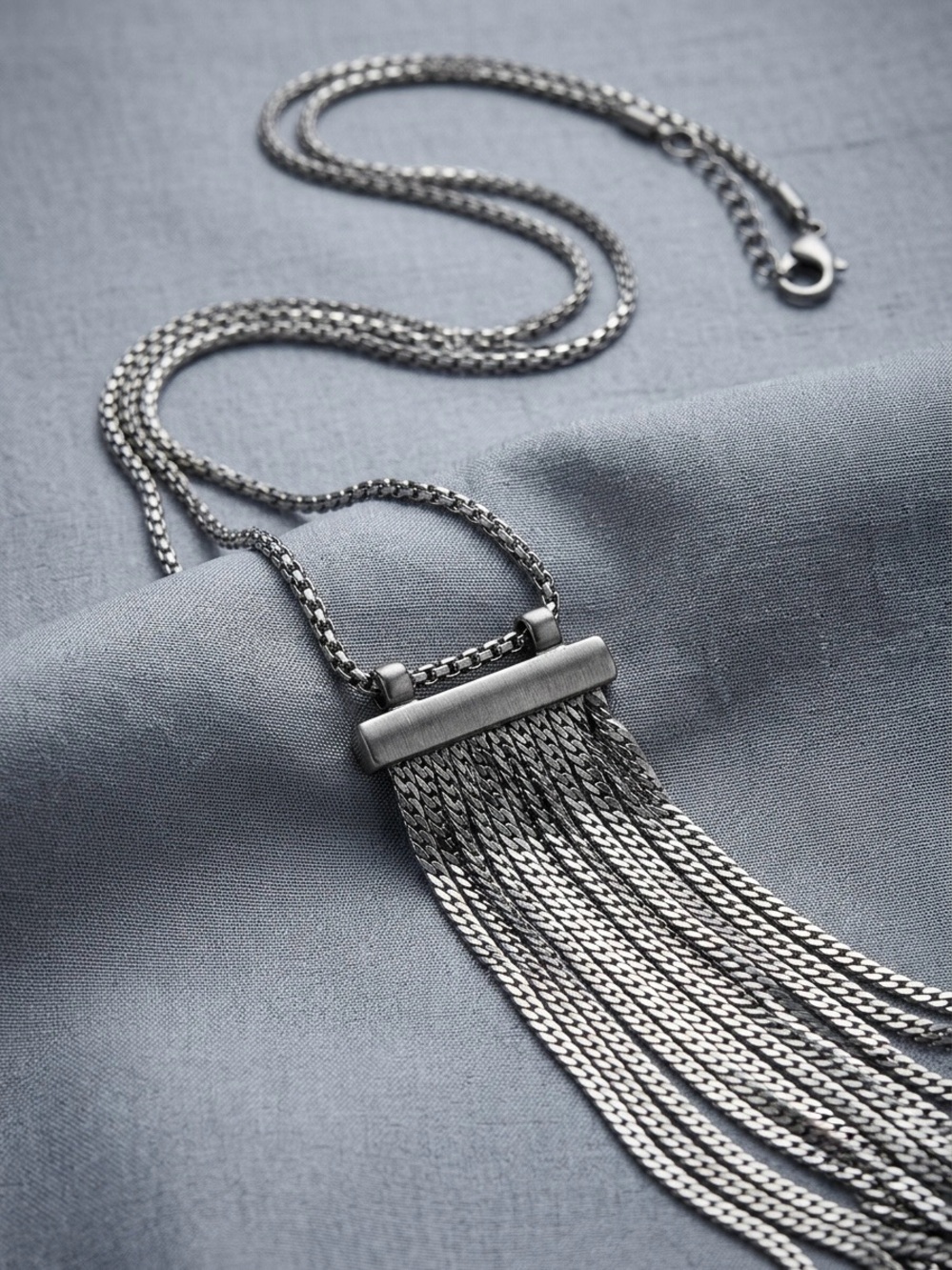 H&M Silver Multi-Strand Fringe Statement Necklace Long Cascading Chains